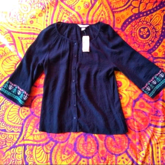 ‼️THRIFT STORE MAKE OFFER NWT Christopher & Banks Top Embroidered Festival Shirt - Picture 2 of 8